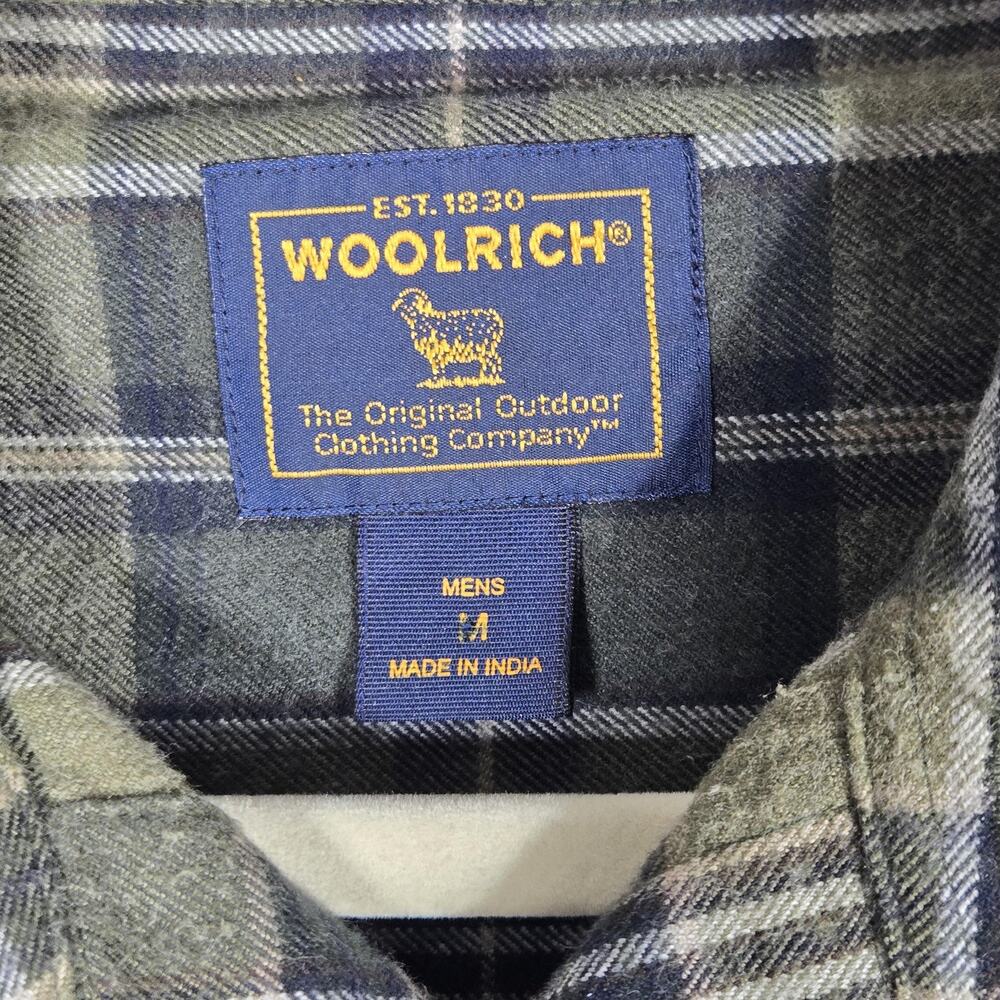 Woolrich Shirt Mens Medium Green Plaid Flannel Workwear Utility Outdoor Hiking - Picture 5 of 12